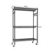 Heavy Duty Rolling Clothes Rack, Metal Garment Rack with 3 Adjustable Shelves, 2 Hanging Rods & Side Hooks, Mobile Clothing Storage Organizer with Loc