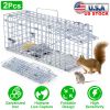 2Pcs Foldable Rat Trap Cage Humane Live Rodent Trap Cage Galvanized Iron Mice Mouse Control Bait Catch with Detachable L Shaped Rod For Kitchen Garden