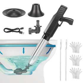 Electric Toilet Plunger with Air Pressure Gauge Rechargeable Drain Clog Remover with 3 Plunger Heads 0-8 Bar High Pressure Air Drain Blaster for Toile