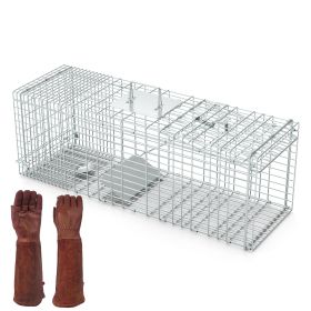 Humane Cat Trap Cage With Gloves Catch Release Live Animal Rodent Cage Collapsible Galvanized Wire for Raccoons Beavers Groundhogs Foxes Armadillos