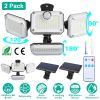2 Pack Solar Powered Wall Lights IP44 Waterproof Motion Sensor Lamps with Separate Solar Panel 4 Adjustable Heads 333Pcs Beads 120Â° Sensing Angle Rem