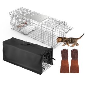 31x12x11â€ Folding Live Animal Trap Cage With Waterproof Cover And Gloves Humane Easy To Catch And Release Trap For Stray Cats Raccoons Squirrel Skun