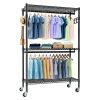 Heavy Duty Rolling Clothes Rack, Metal Garment Rack with 3 Adjustable Shelves, 2 Hanging Rods & Side Hooks, Mobile Clothing Storage Organizer with Loc