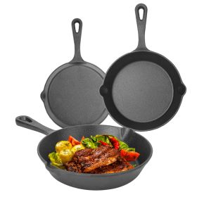 3Pcs Pre-Seasoned Cast Iron Skillet Set 6/8/10in Non-Stick Oven Safe Cookware Heat-Resistant Frying Pan for Frying SautÃ©ing Cooking Baking