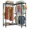 L Shaped Garment Rack, Heavy Duty Carbon Steel Clothes Rack with Adjustable Shelves & 3 Hanging Rods, Convertible Corner Clothing Rack for Bedroom Clo