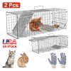 2Pcs 24X7.48X8.27IN Folding Humane Live Animal Trap Cages Easy To Catch And Release Foldable Cat Trap Galvanized Steel For Small Cats Squirrels Rabbit