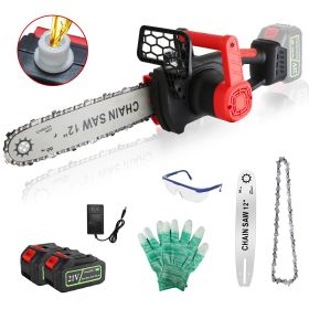 12Inch Electric Cordless Chainsaw With 2Pcs 21V 3.0Ah Battery and Charger Brushless Battery Operated Handheld Chainsaw With Auto Oiler Safety Switch F