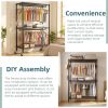 Rolling Heavy Duty Clothes Rack with Shelves, Metal Garment Rack with 2 Hanging Rods, Lockable Wheels & Side Hooks, Mobile Clothing Storage Organizer