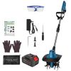 800W 21V Cordless Tiller Cultivator 3.0Ah Battery Powered Tiller with 8.66" Width 6.69" Depth Manganese Steel Tines for Soil Cultivation Weeding Garde