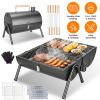Portable Charcoal Grill Foldable BBQ Grill with Double-Sided Cooking Design, Chimney Vent, 10 Stainless Steel Skewers Carry Handle Outdoor Barbecue Gr