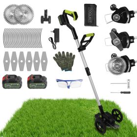 21V Electric Weed Edger Cordless String Trimmer Grass Mower Eater Bush Cutter with 16800RPM 2x 3000mAh Batteries 3.6-4.6FT Length 90Â° Rotatable Angle