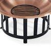 Oversized Copper Bowl Fire Pit with Black Steel Frame Poker and Spark Screen