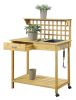 Natural Wood Finish Potting Bench with Trellis Shelving and Sink