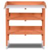 Outdoor Garden Wood Potting Bench Storage Shelf with Metal Top