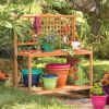 Outdoor Folding Wooden Potting Bench Garden Trellis with Storage Space