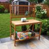Outdoor Folding Wooden Potting Bench Garden Trellis with Storage Space