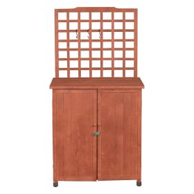 Outdoor Storage Solid Wood Cabinet Potting Bench with Hanging Lattice Trellis