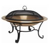 Large 35-inch Copper Bowl Fire Pit with Steel Stand and Cover