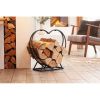 Indoor Outdoor Black Metal Heart Shaped Firewood Holder Log Rack
