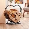 Indoor Outdoor Black Metal Heart Shaped Firewood Holder Log Rack