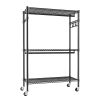 Rolling Heavy Duty Clothes Rack with Shelves, Metal Garment Rack with 2 Hanging Rods, Lockable Wheels & Side Hooks, Mobile Clothing Storage Organizer