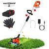 Cordless Grass Trimmer With Wheels 2Pcs 3.0Ah Batteries Rechargeable Handhold Lawn Mower With 3 Types of Blades Head Angle Adjustable Lightweight for