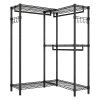 L Shaped Garment Rack, Heavy Duty Carbon Steel Clothes Rack with Adjustable Shelves & 3 Hanging Rods, Convertible Corner Clothing Rack for Bedroom Clo