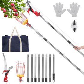 2-in-1 Pole Saw & Fruit Picker with 1.3-9.6FT Extendable Stainless Steel Pole Manual Tree Pruner with 65Mn Steel Blade Fruit Picking Basket Storage Ba