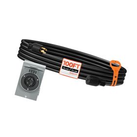 30 Amp Generator Cord and Power Inlet Box, 100 FT, 125/250V NEMA L14-30P to L14-30R Heavy Duty Extension Power Cord, SJTW 10AWG 7500W