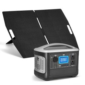 Portable Power Station with 100W Solar Panel, 600W Solar Generator Power Station, 493Wh LiFePO4 Battery Backup with 8 Output Ports for Home Emerg