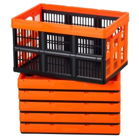 Plastic Collapsible Storage Bins, 45L 6 Packs, Stackable Folding Storage Crates with Handles, Holds 33 lbs Per Bin, Foldable Heavy Duty Containers