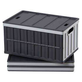 Plastic Collapsible Storage Bins with Lids, 65L 3 Packs, Stackable Folding Storage Crates with Handles, Holds 84 lbs Per Bin, Heavy Duty Containers