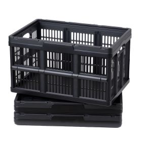 Plastic Collapsible Storage Bins, 45L 3 Packs, Stackable Folding Storage Crates with Handles, Holds 33 lbs Per Bin, Foldable Heavy Duty Containers