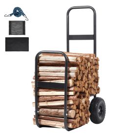 Firewood Log Cart, 250 lbs Capacity, Outdoor and Indoor Wood Rack Storage Mover with PU Wheels & Waterproof Cloth, Heavy Duty Steel Dolly Hauler