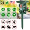 Solar Ultrasonic Animal Repeller Solar Powered Animal Repellent Chaser with PIR Motion Sensor IP54 Waterproof Sound Flashing Light for Deer Raccoon Sq