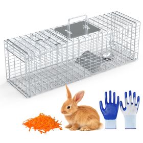 Live Animal Trap Cage 27x7.5x8in Folding Catch and Release Steel Humane Cat Trap for Racoons Stray Cats Rabbits Beavers Hedgehogs Chipmunk Small Anima