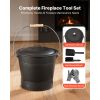 Ash Bucket, 4 PCS with Lid, Shovel, Broom and Gloves, Metal Fireplace Charcoal Bucket and Ash Can, 2.6 GAL Large Capacity for Fireplace, Fire Pits