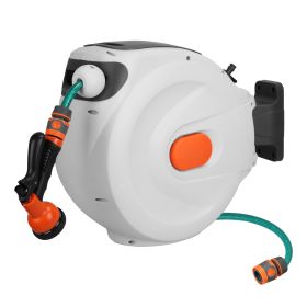 Retractable Garden Hose Reel Wall Mounted Automatic Water Hose Reel with Any Length Lock 8 Pattern Spraying Modes 180Â° Swivel Bracket