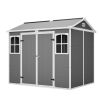 8x6FT Resin Outdoor Storage Shed with Floor Lockable Garden Shed with 2 Windows Ventilation & Sloped Roof Weather-Resistant for Garden Tools Lawn Equi