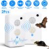 2Pack Rechargeable Ultrasonic Bat Repellent Indoor Outdoor Bird Mouse Deterrent Device with 6 Adjustable Levels for Attic Porch House