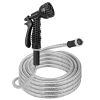 25FT/50FT/100FT Heavy Duty Stainless Steel Garden Hose Garden Watering Kit Metal Water Hose with 2 Nozzles 12 Patterns Flexible Extendable Kink Tangle