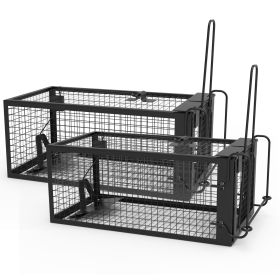2 Pack Rat Trap Cage Humane Live Rodent Trap Cage Galvanized Iron Mice Mouse Control Bait Catch with Detachable U Shaped Rod (Option: CAGE(2PCBLACKUPGRADE)GPCT1086)