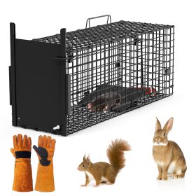 26in Single Door Live Animal Cage Trap For Animals Under 5LBS Easy To Setup Humane Galvanized Iron Trap Cage For Small Cats Rabbits Squirrels Moles Ch (Option: TRAPCAGE(SBLACKGLOVE)GPCT5140)