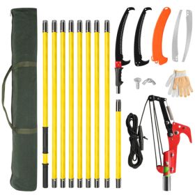 24ft Manual Pole Saw, Lightweight Tree Trimmers Long Handle Pruner Set, Sharp Steel Blade And Scissors Pole Saw For Trimming Palm, Pear Tree, Fir Tree (Option: 05975251)