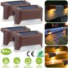 4Pcs Solar Powered LED Step Lights Outdoor IP55 Waterproof Dusk To Dawn Sensor Fence Lamps For Stairs Yard Railing