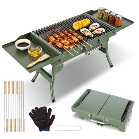 Foldable Charcoal Grill Portable BBQ Grill with Storage Shelf, Carry Handle, Air Vent Design, Chrome-Plated Grill Grate, 10 Skewers, Outdoor Barbecue (Option: GRILL(ARMYGREEN)GPCT5722)