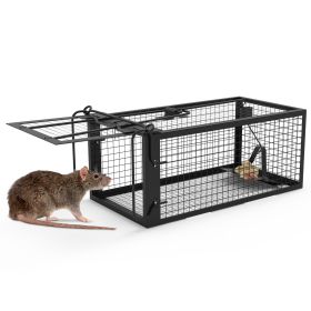 1Pc Rat Trap Cage Humane Live Rodent Trap Cage Galvanized Iron Mice Mouse Control Bait Catch with Detachable U Shaped Rod (Option: CAGE(1PCBLACKUPGRADE)GPCT1086)
