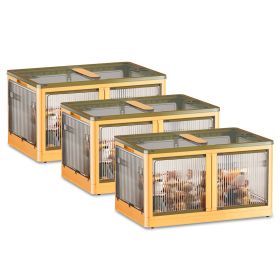 3Pcs Foldable Storage Bins with Lid 4 Doors Collapsible Stackable Closet Organizer Containers with Lock 4Pcs Wheels (Option: 3PCSBINS(XLYELLOW)GPCT4628)