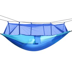 600lbs Load 2 Persons Hammock w/Mosquito Net Outdoor Hiking Camping Hommock Portable Nylon Swing Hanging Bed w/ Strap Hook Carry Bag (Option: MOSQUITONETHAMMOCK(BLU)GPCT1847)