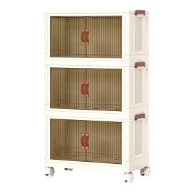 3Pcs Foldable Storage Bins with Lid Front Magnetic Door Collapsible Stackable Closet Organizer Containers with 4Pcs 360Â° Rotatable Wheels 8Pcs Small (Option: 3PCSSTORAGEBINS(62CM)GPCT4358)